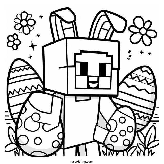 Minecraft Steve With Bunny Ears And Easter Coloring Page Of Eggs