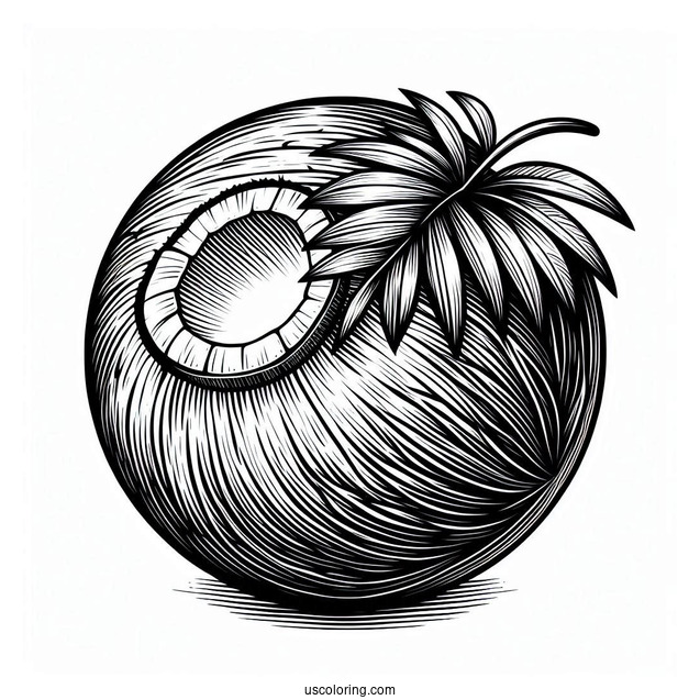 Realistic Coconut Coloring Page On Leaves