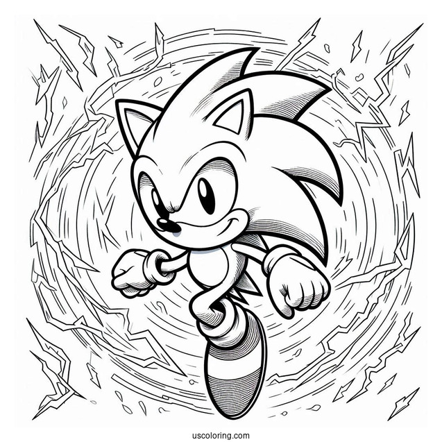 Super Sonic Coloring Page In Mid Air Surrounded By Electricity