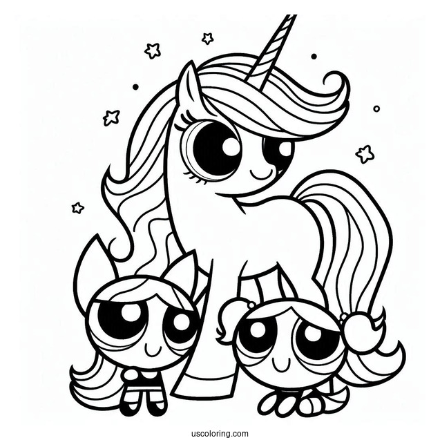 Unicorn And Powerpuff Girls Coloring Page