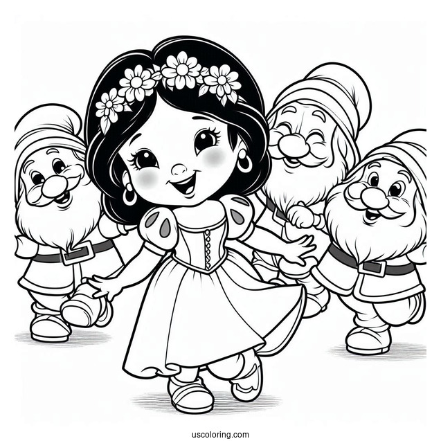 Snow White Coloring Pages Of Happy Dwarf Dancing For Preschoolers