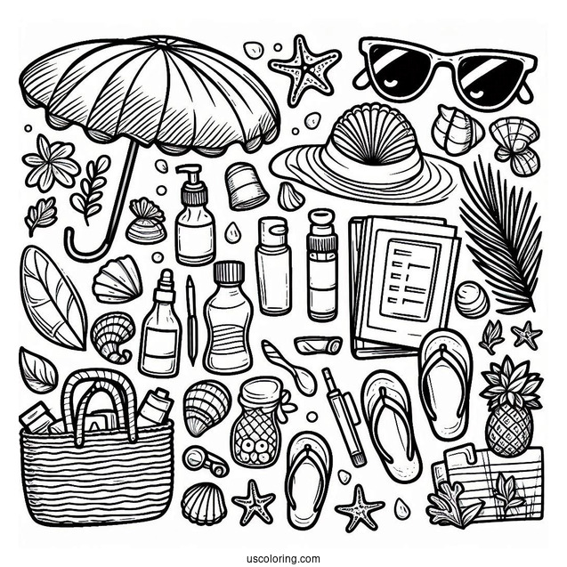 Full Page Beach Essentials Coloring Sheet