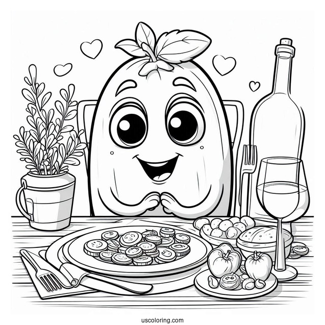 Smiling Ratatouille Coloring Page On The Dinner Table