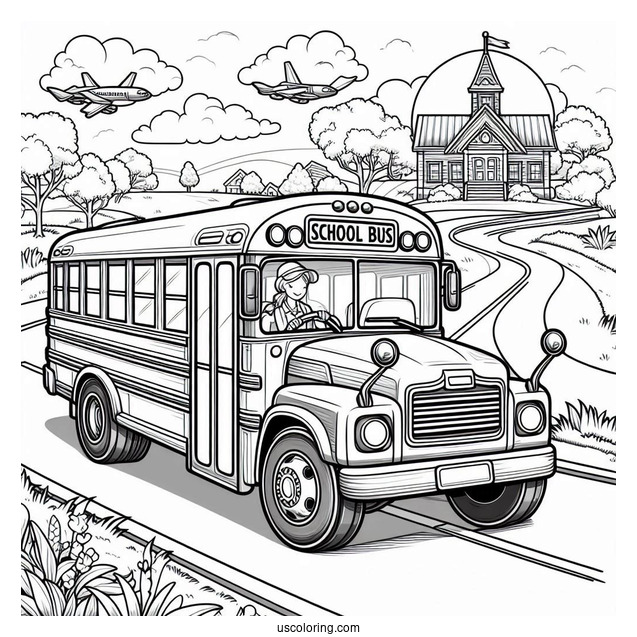 School Bus Driving On Road