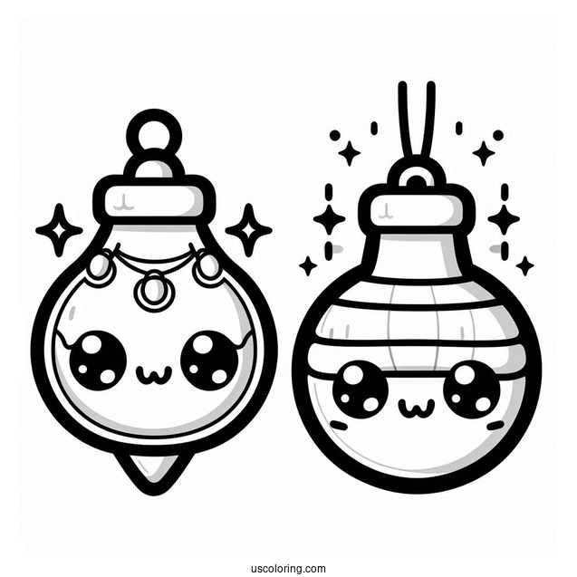 Kawaii Bulbs Christmas Ornaments Coloring Page For Preschoolers