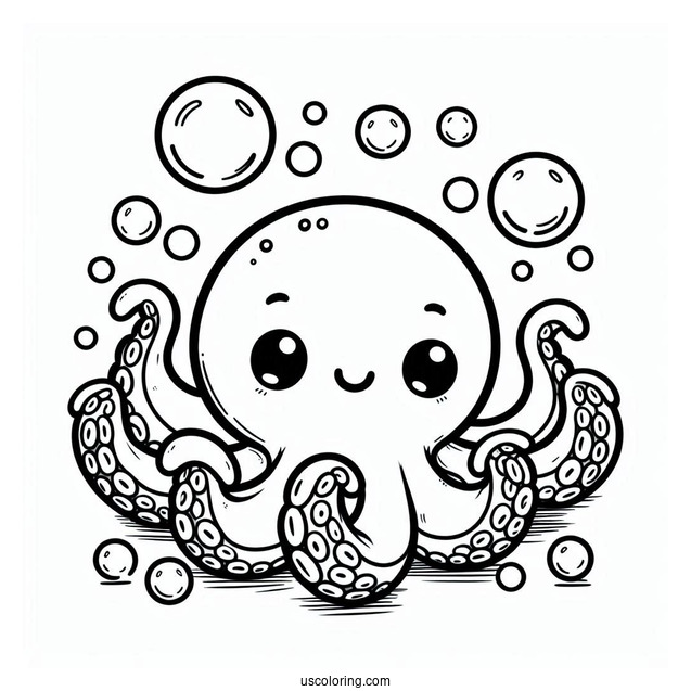 Cute Baby Octopus Coloring Page Having Bubble Bath
