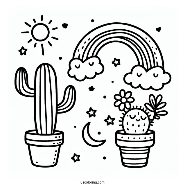 Simple Outline Of a Cactus Plant For Preschoolers
