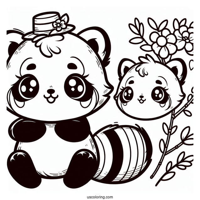 Kawaii Themed Red Panda Coloring Sheet