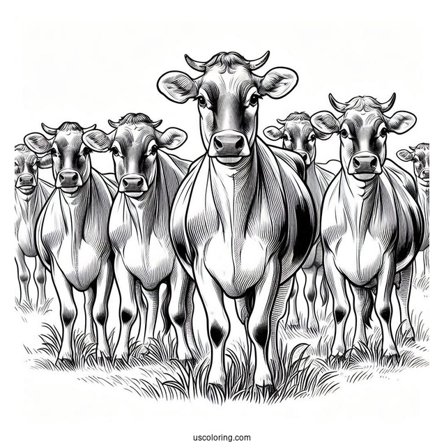 Herd Of Jersey Cows Standing In Field To Color