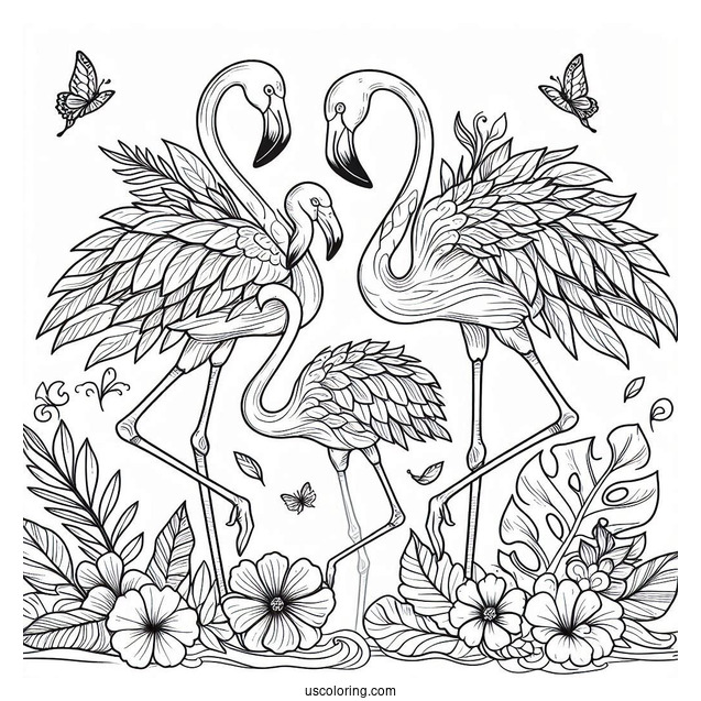 A Flamboyance Of Flamingos Coloring Page