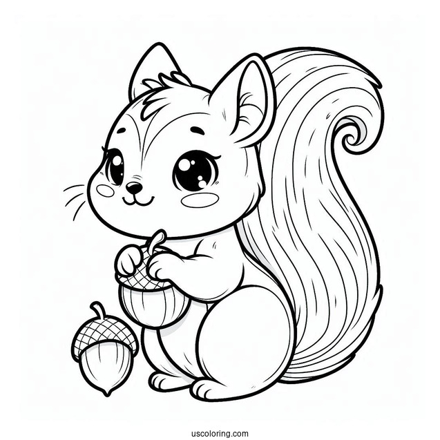 Baby Squirrel Coloring Page Holding Chestnut Coloring Sheet