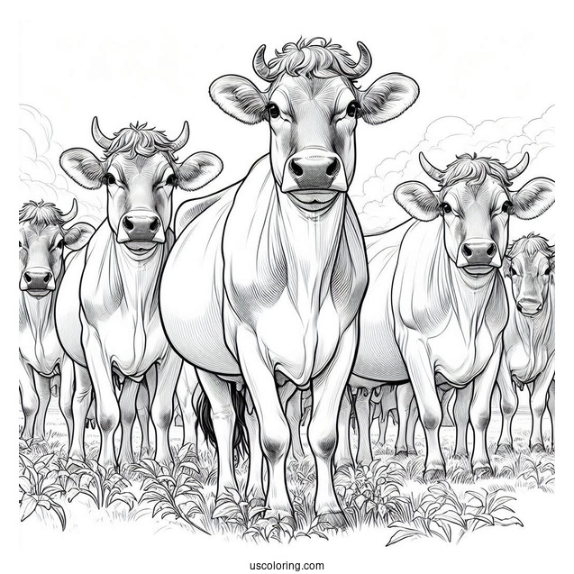 Herd Of Jersey Cows Standing In Field To Color