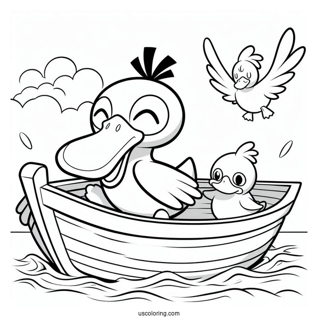 Psyduck Coloring Page On A Boat With Quaxly, Farfetch'd, And Sirfetch'd Ludicolo,