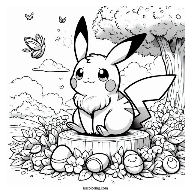 Raichu Coloring Page Sitting In The Garden