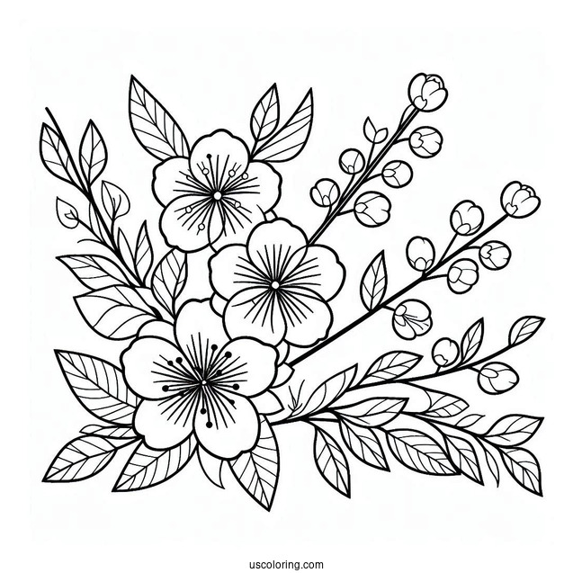 Easy Nezuko Coloring Page With Flowers For Preschoolers