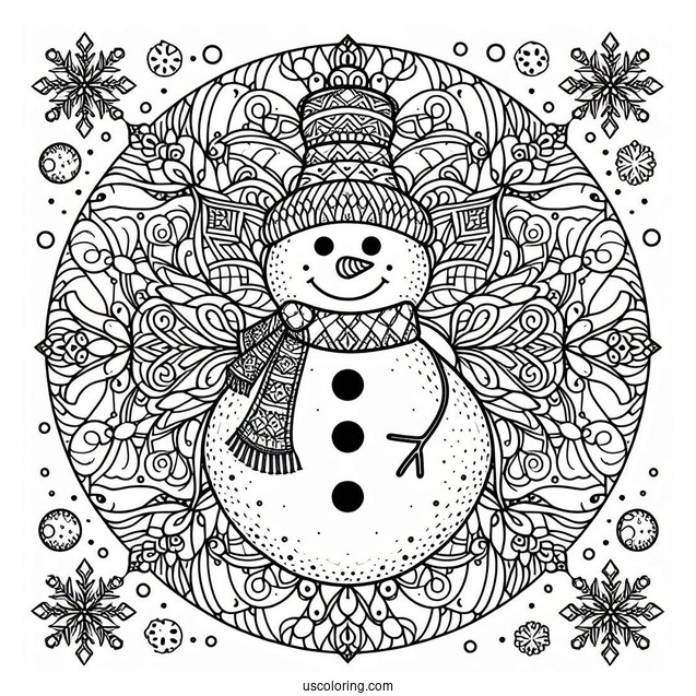 Snowman Mandala To Color For Adults