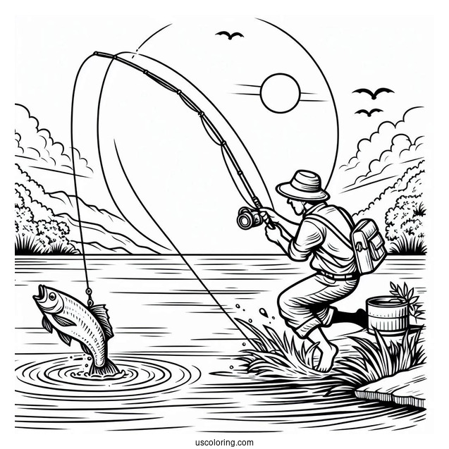 Fishing Coloring Page Of Jumping Out Of The Water