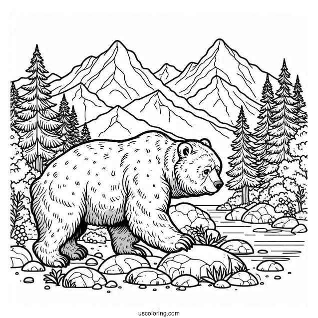 Bear Coloring Page Walking In Rocky Terrain