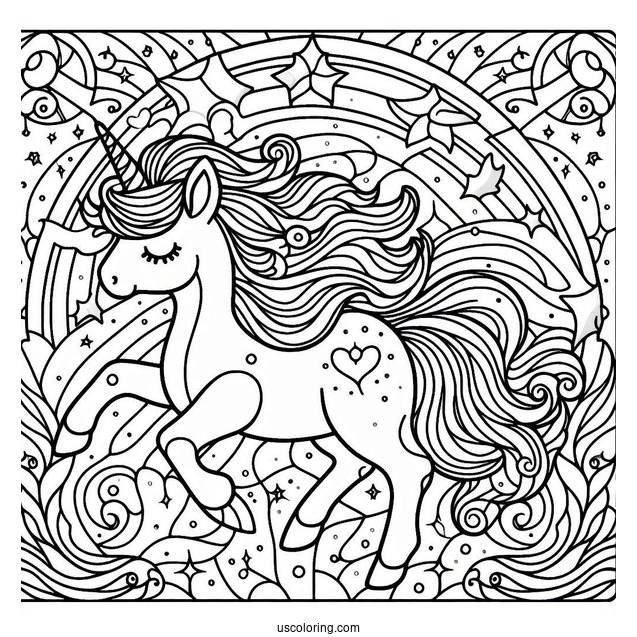 Cute Unicorn Stained Glass Coloring Page