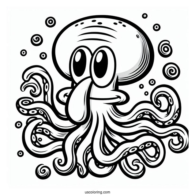 Squidward Coloring Page With Tentacles