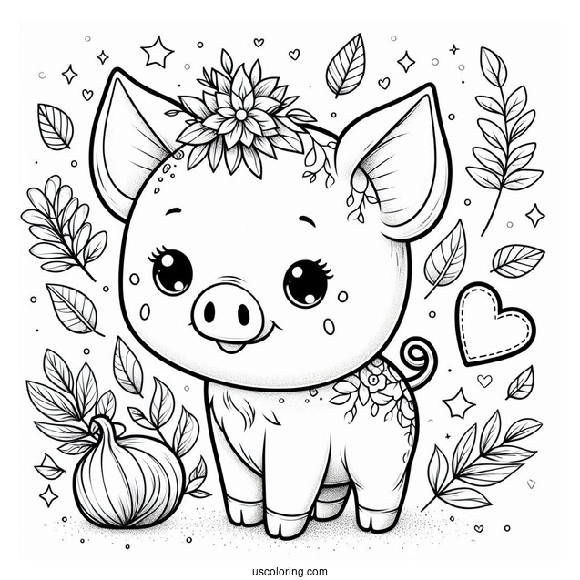 Piglet Coloring Page Wearing A Heart Sign