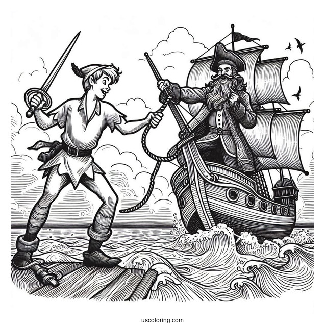 Peter Pan Fighting Captain Hook In Ship