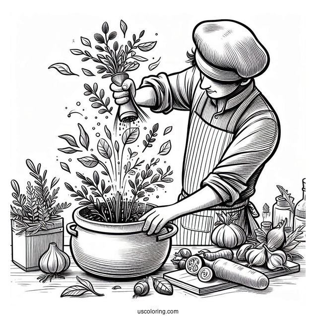 Ratatouille Coloring Page Dropping Herbs In A Pot For Kids