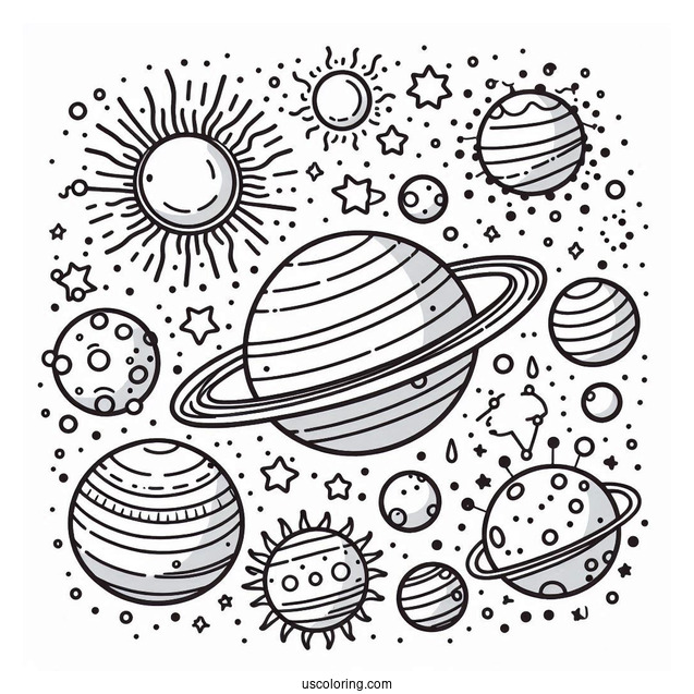 Simple Solar System Coloring Sheet For Preschoolers