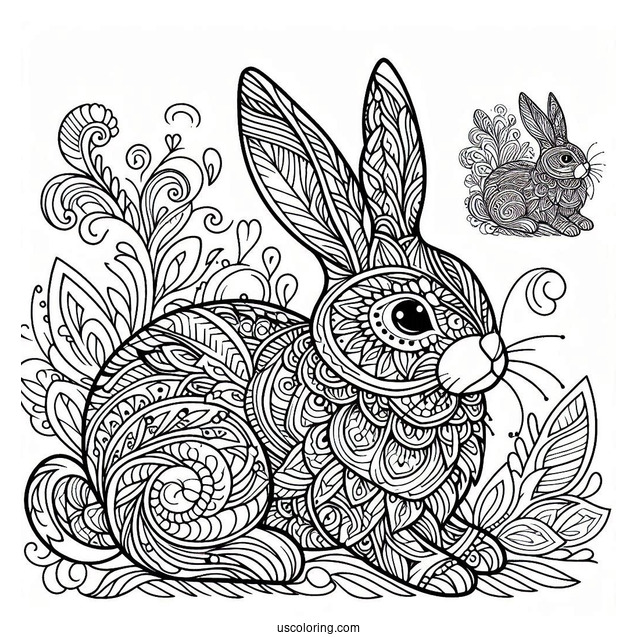 Complex Rabbit Coloring Page Mandala