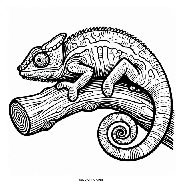 Chameleon Lizard Coloring Page On Edge Of Stick Coloring Sheet