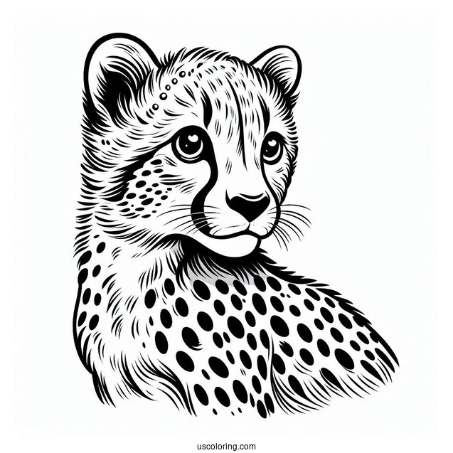 Simple Cheetah Coloring Page Looking Sideways