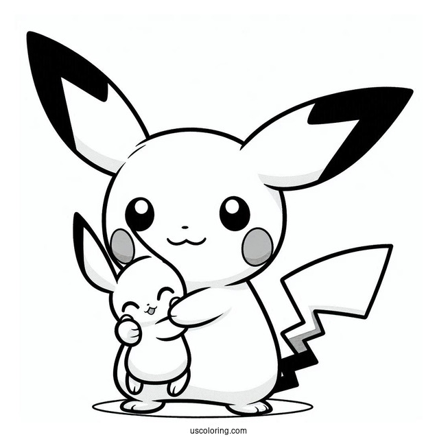 Kangaskid Hugging Pichu Coloring Page For Kids