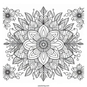 Elegant Spring Flower Mandala Coloring Sheet
