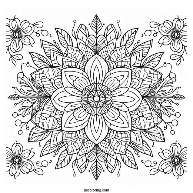 Elegant Spring Flower Mandala Coloring Sheet