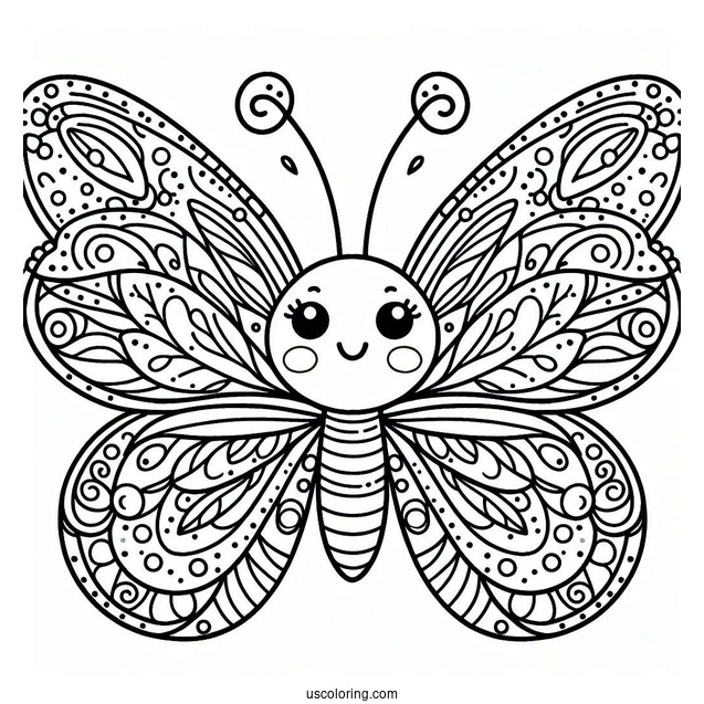 Simple Smiling Butterfly Coloring Page With Detailed Wings