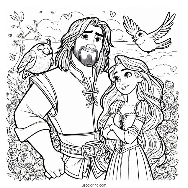 Coloring Page Of Maximus, Rapunzel And Eugene