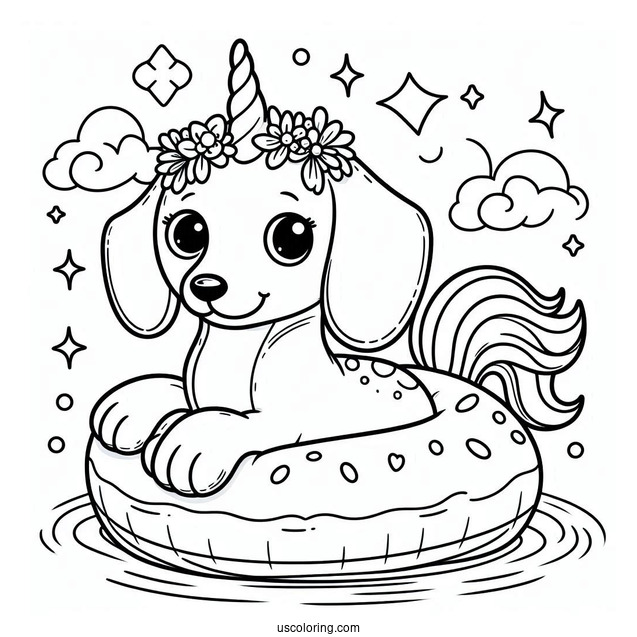 Dachshund Coloring Page On Unicorn Floatie