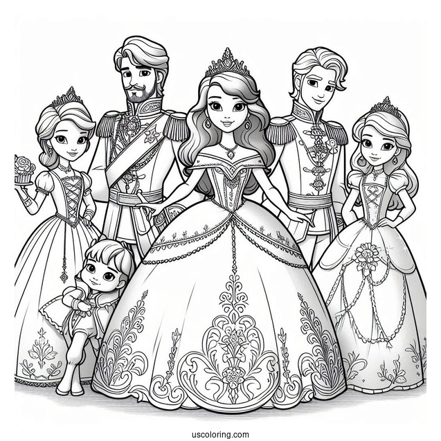 Sofia The First Coloring Pages With King Roland, Queen Miranda, Princess Amber, And Prince James