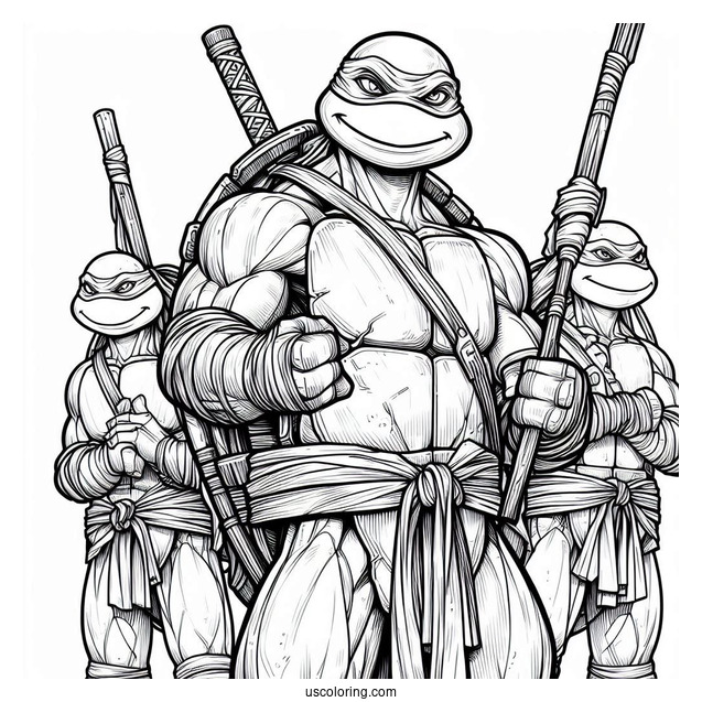 Ninja Turtles Coloring Page Of Adult Donatello Holding Bo Staff