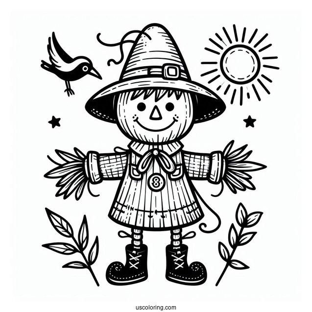 Easy Scarecrow Coloring Page Under The Sun For Preschoolers