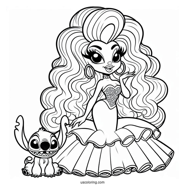 Coloring Page Of Pleakley In Drag Wearing a Wig