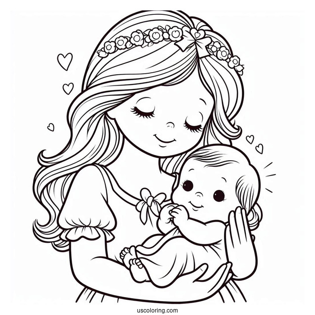 Precious Moments Coloring Page Of Mother Holding Up Baby