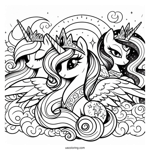 Princess Celestia Coloring Page, Luna, Cadence, And Twilight Sparkle