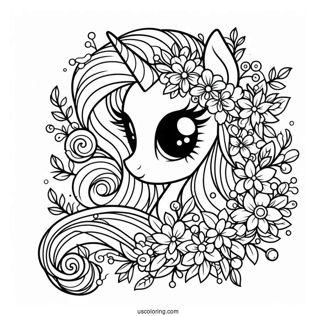 Rarity Coloring Page Covered In Flowers For Kids