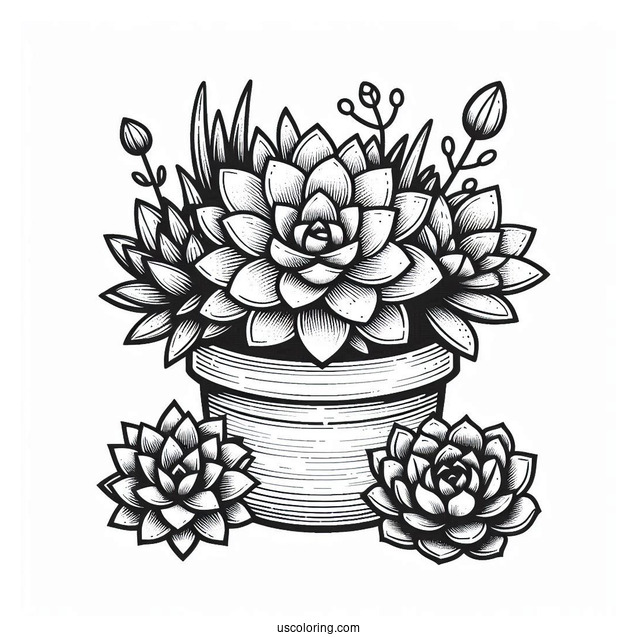 Succulent Coloring Page In A House Flower Pot