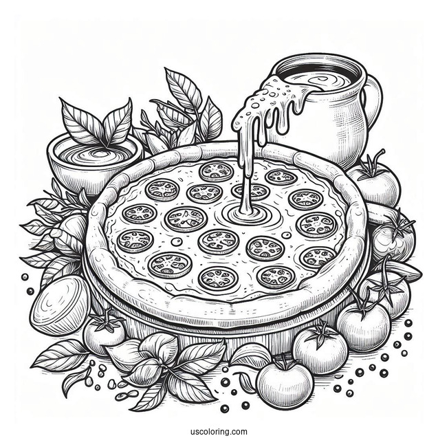 Pepperoni Pizza With Melting Cheese To Color For Kids