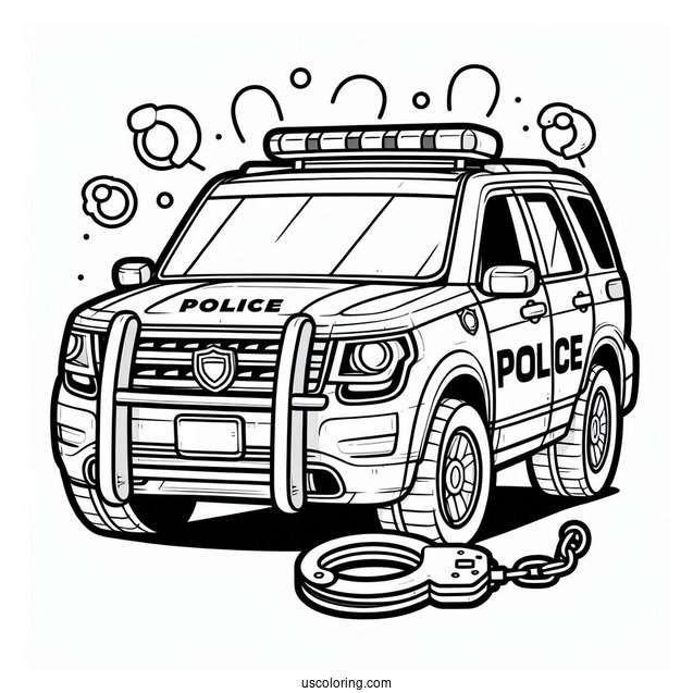 Police Car Coloring Page With Handcuffs