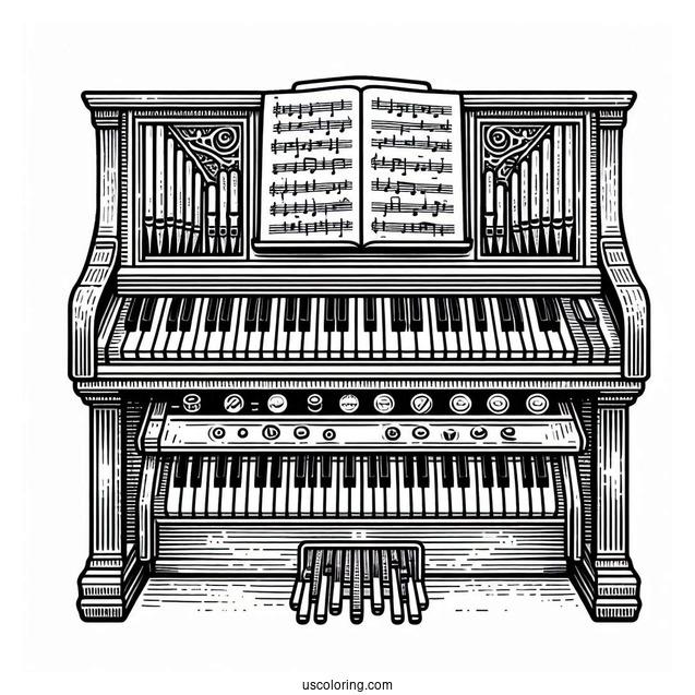 Music Coloring Page Of Organ Keyboard