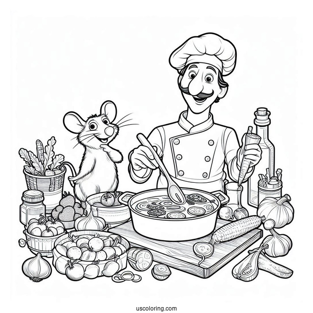 Ratatouille Coloring Page Cooking With Alfredo And Colette
