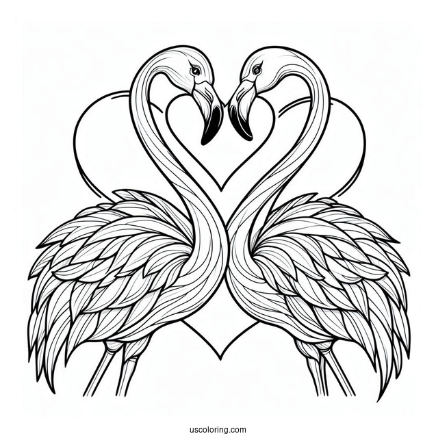 Two Flamingos Making a Love Heart Shape